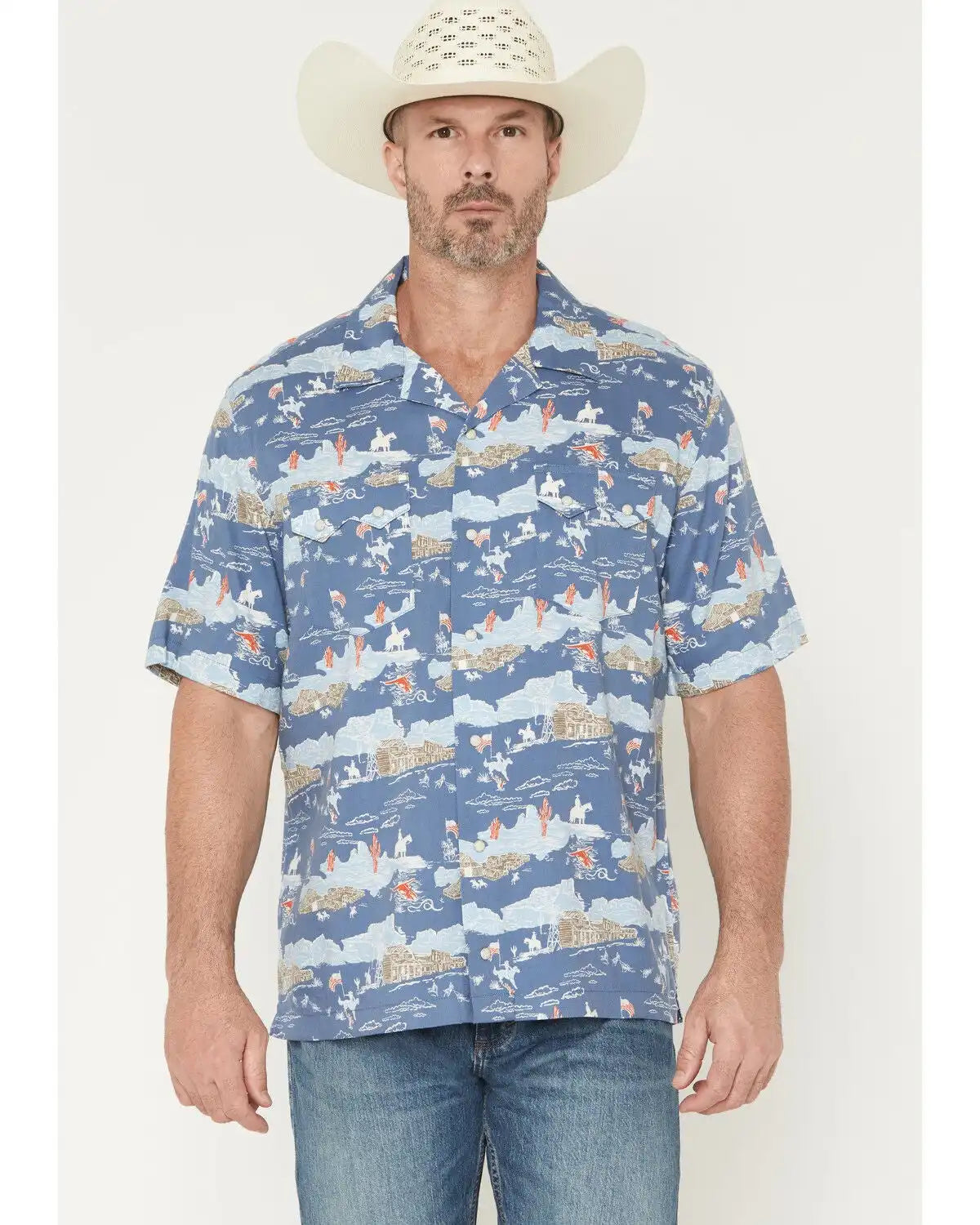 Wrangler Men's Coconut Cowboy Conversation Print Short Sleeve Snap Western Shirt