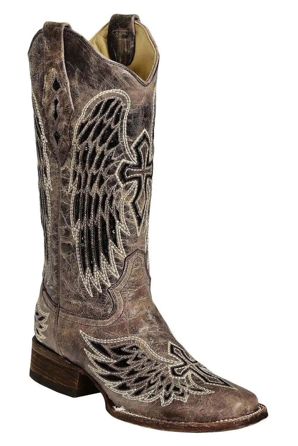 Corral Women's Sequin Wing & Cross Inlay Western Boots - Square Toe