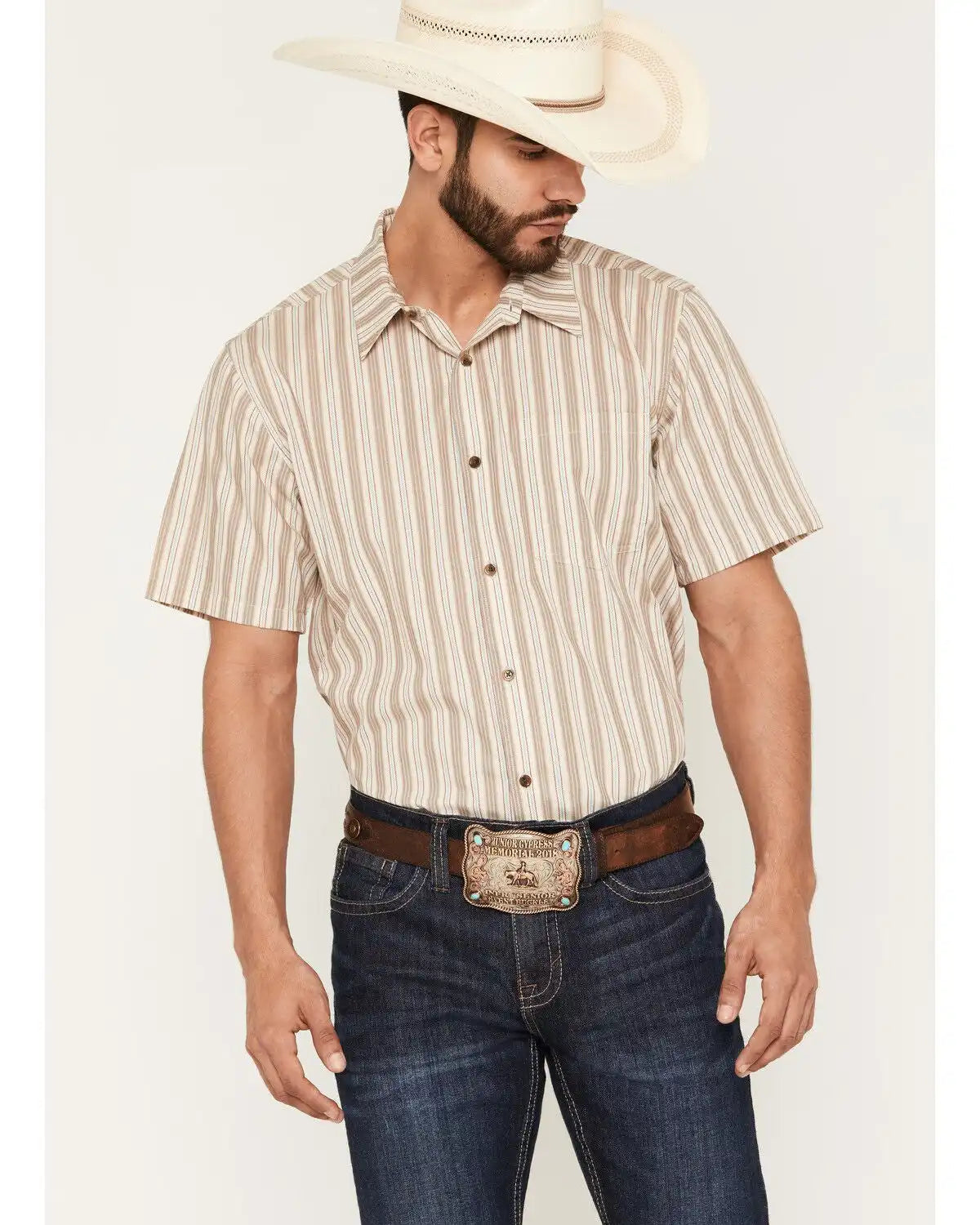 Gibson Trading Co Men's Canyon Striped Short Sleeve Button-Down Western Shirt