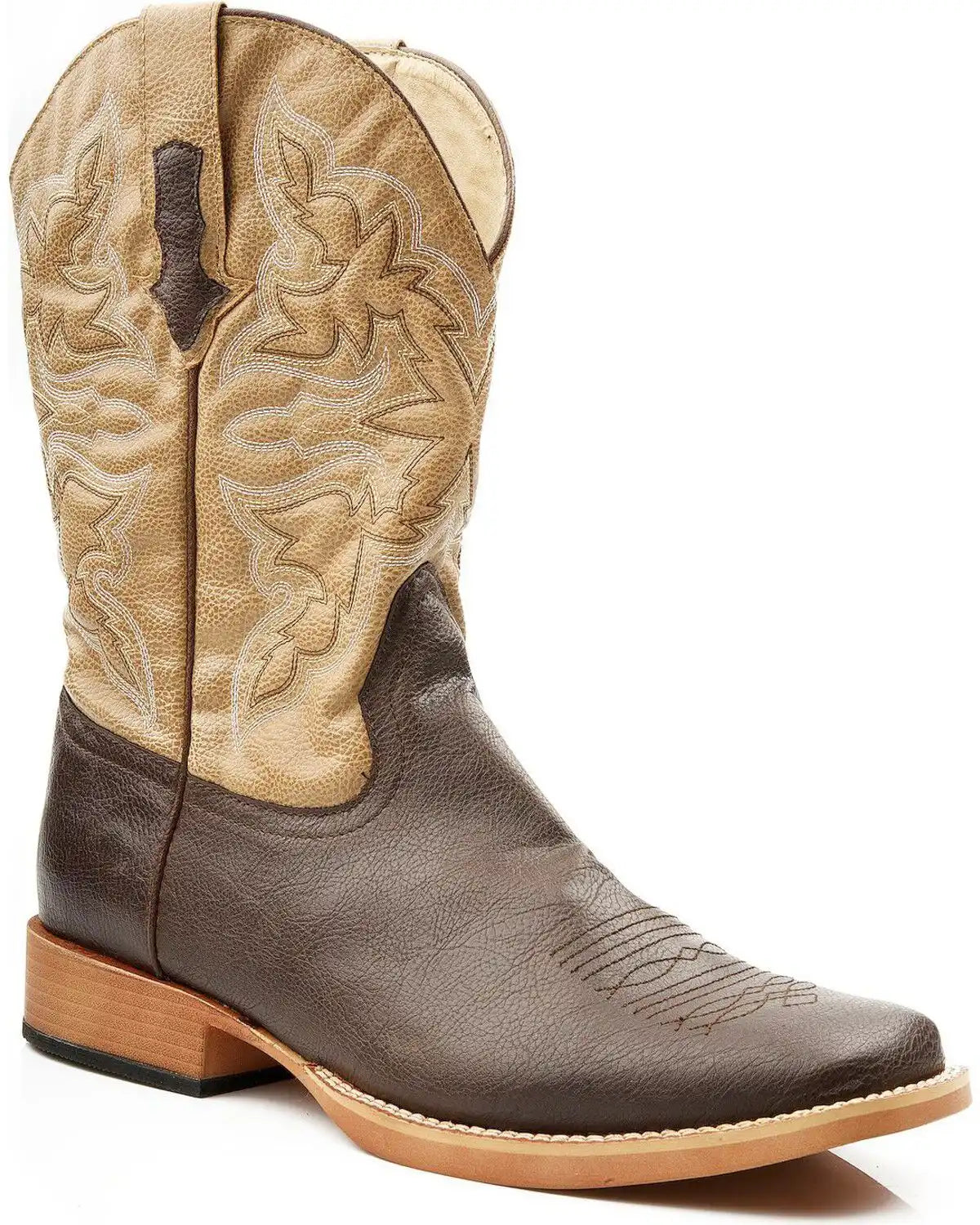 Roper Men's Tan Faux Leather Western Boots - Broad Square Toe