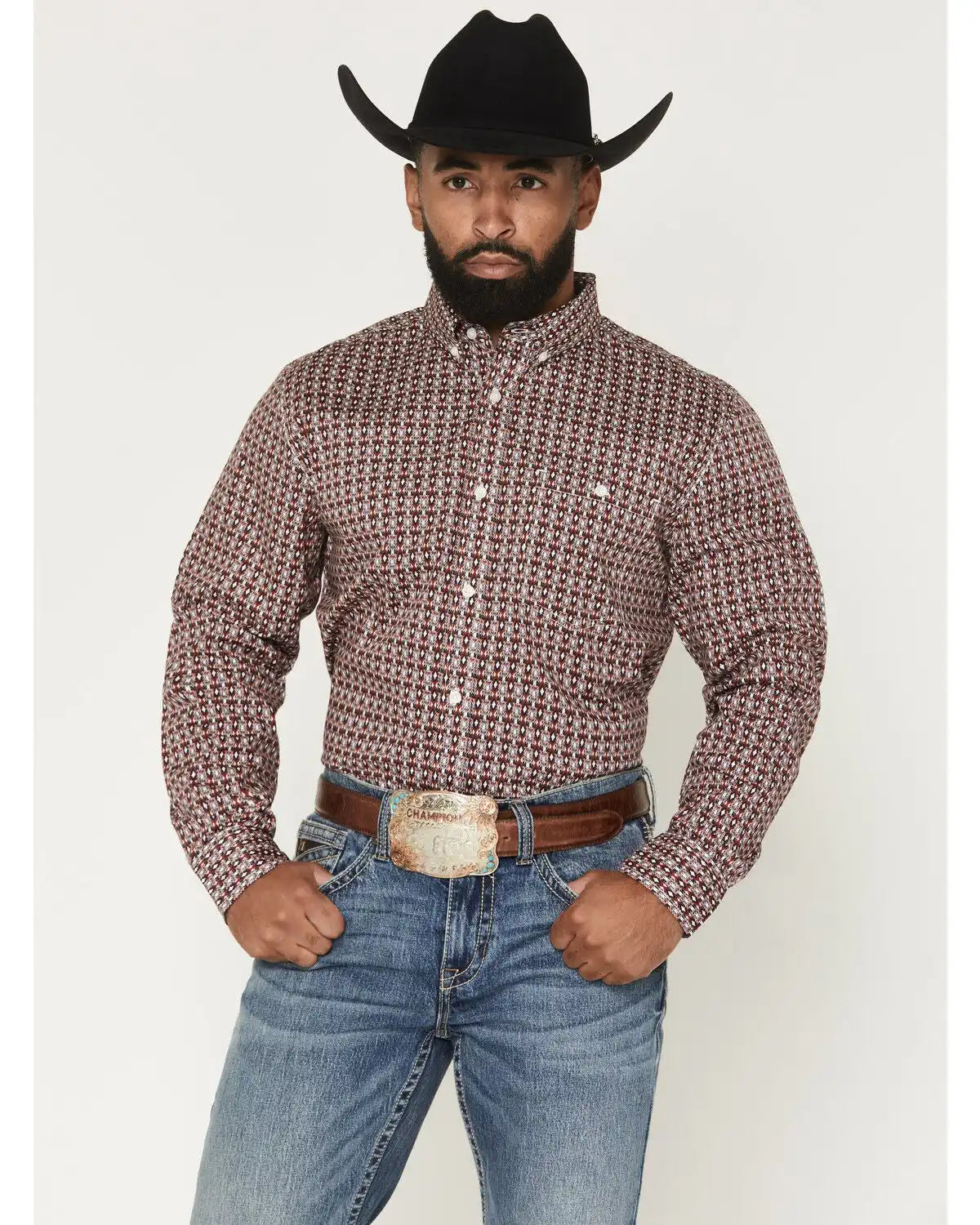 RANK 45® Men's Sunburst Geo Print Long Sleeve Button-Down Western Shirt