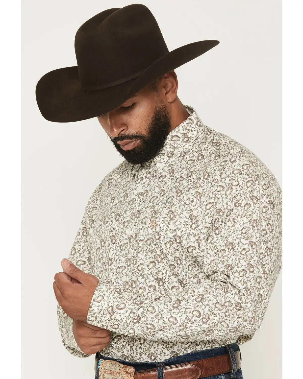 George Strait by Wrangler Men's Paisley Print Long Sleeve Button-Down Stretch Western Shirt