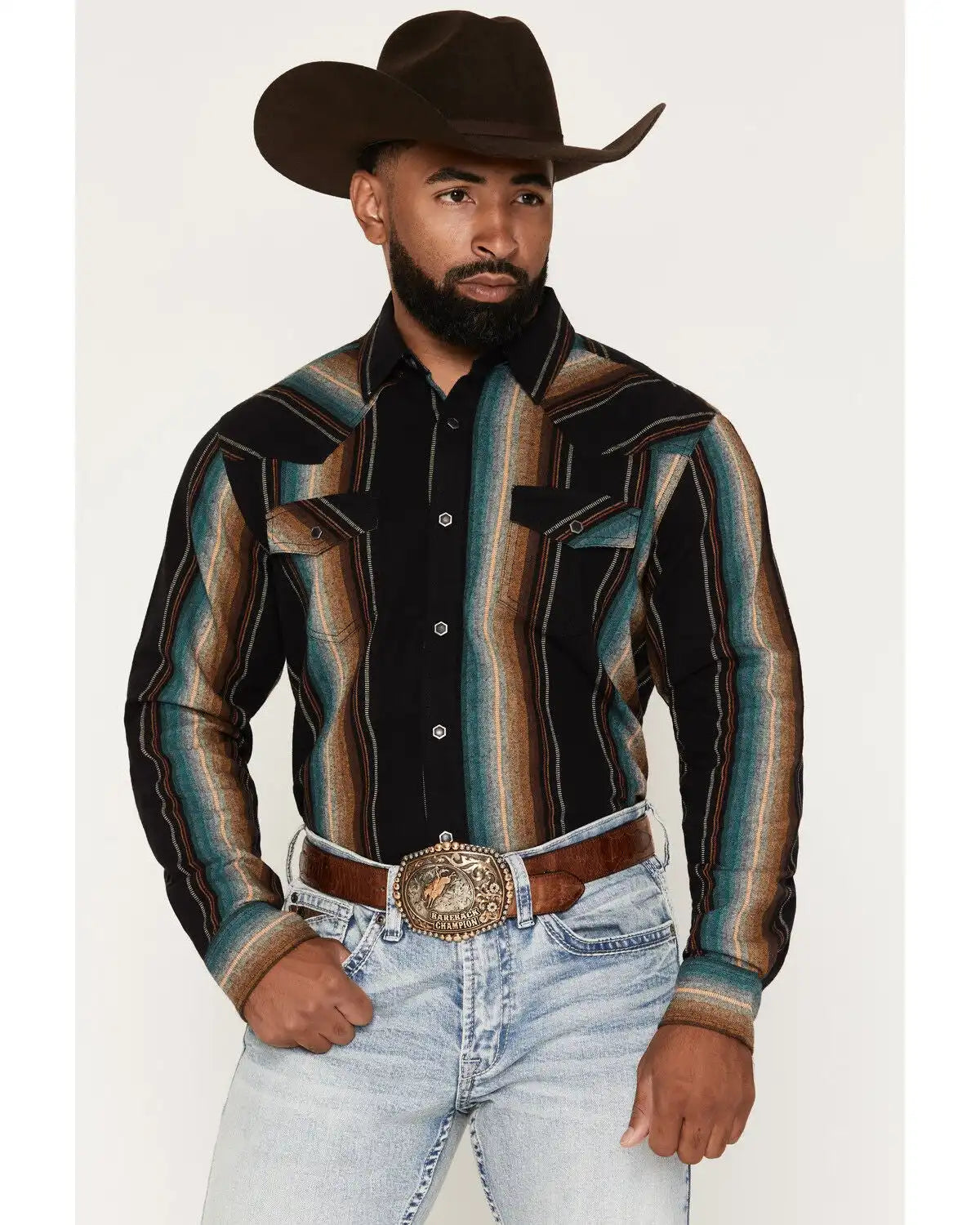 Cody James Men's Yelapa Stripe Print Long Sleeve Snap Flannel Shirt