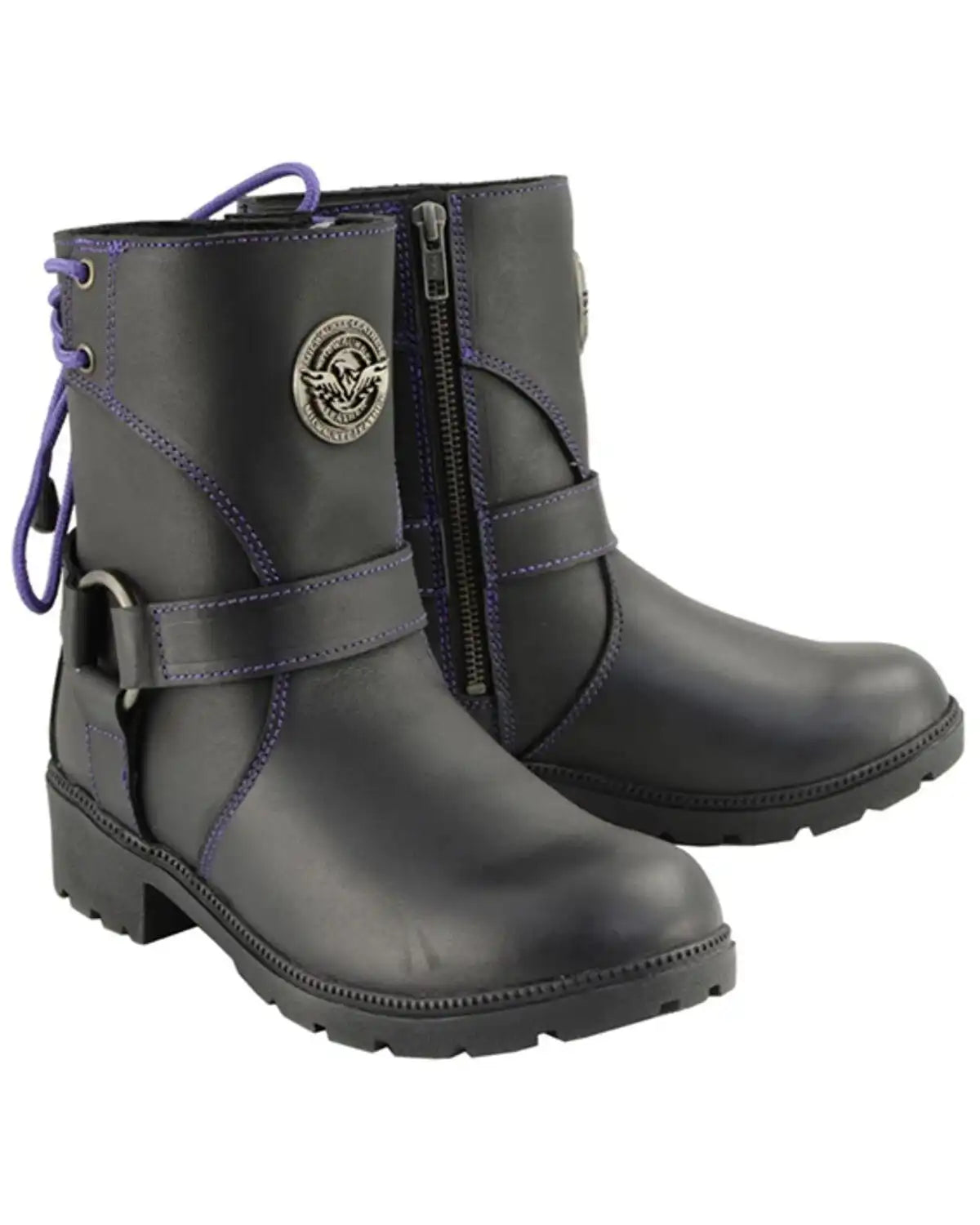Milwaukee Leather Women's Harness Zip-Up Motorcycle Boots - Round Toe