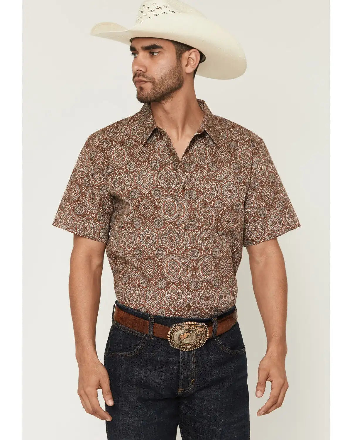 Gibson Trading Co Men's Sundown Drapes Medallion Print Short Sleeve Button-Down Western Shirt - Tall