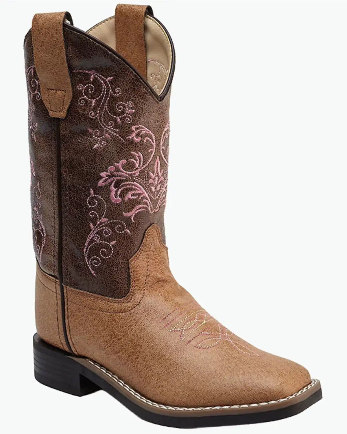 Old West Little Girls' Crackle Western Boots - Broad Square Toe
