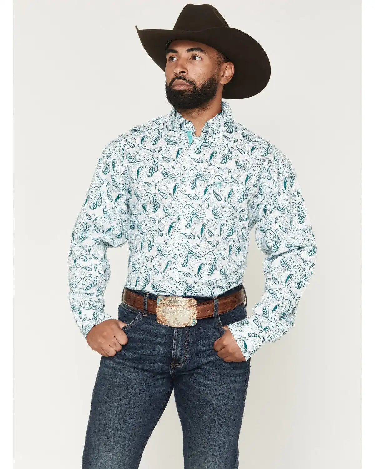 George Strait by Wrangler Men's Paisley Print Long Sleeve Button-Down Stretch Western Shirt