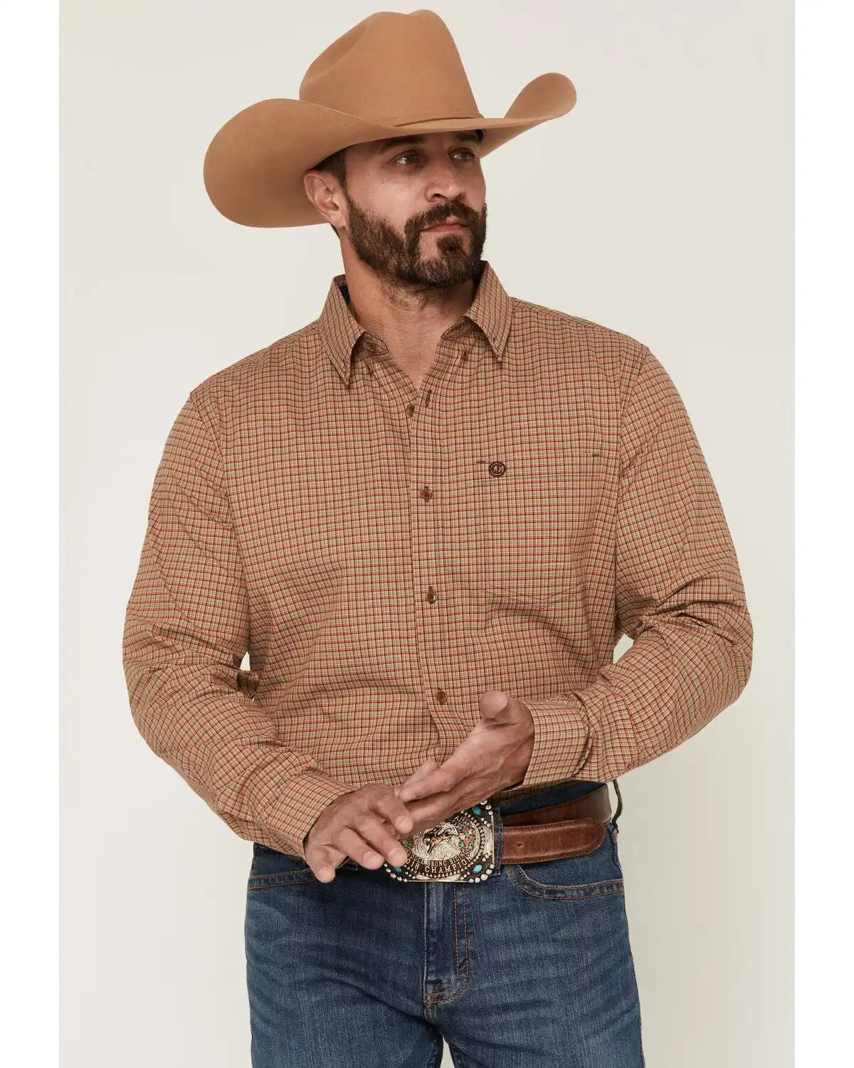 Cody James Men's Fold Nugget Plaid Print Long Sleeve Button-Down Stretch Western Shirt
