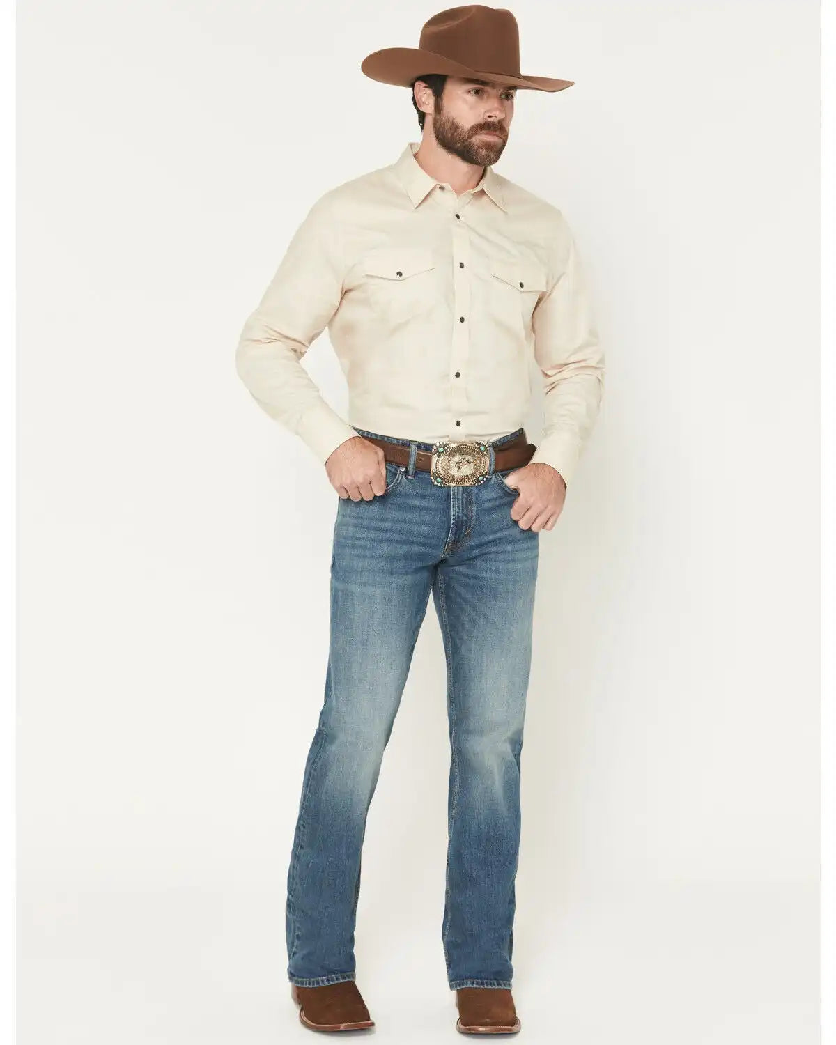 RANK 45® Men's Roughstock Roadrunner Wash Brock Relaxed Bootcut Performance Stretch Denim Jeans