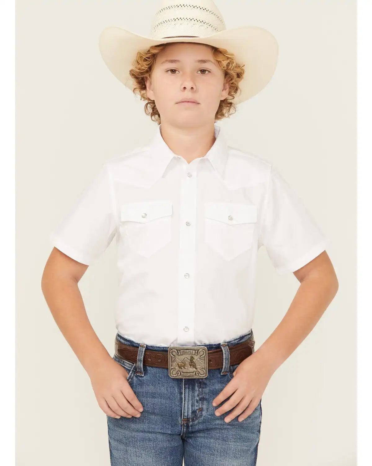 Gibson Trading Co Boys' Solid Short Sleeve Pearl Snap Western Shirt