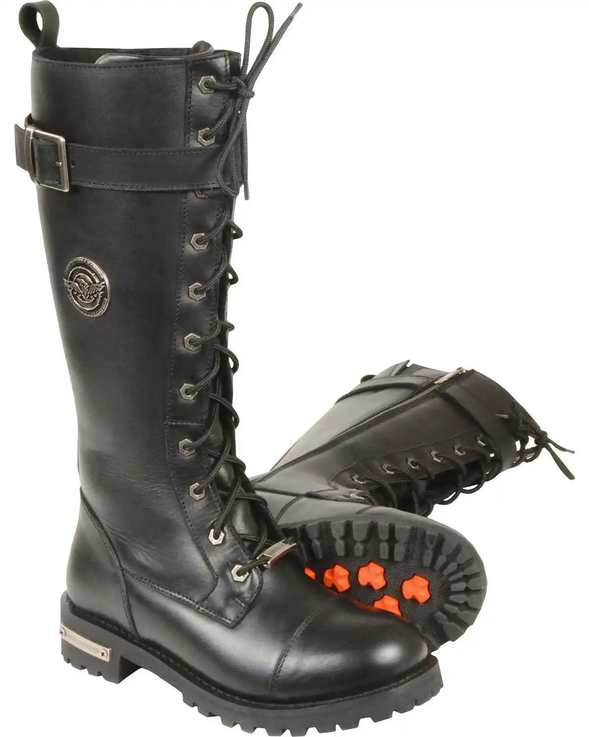 Milwaukee Leather Women's 14" Lace To Toe High Rise Leather Boots - Round Toe - Wide