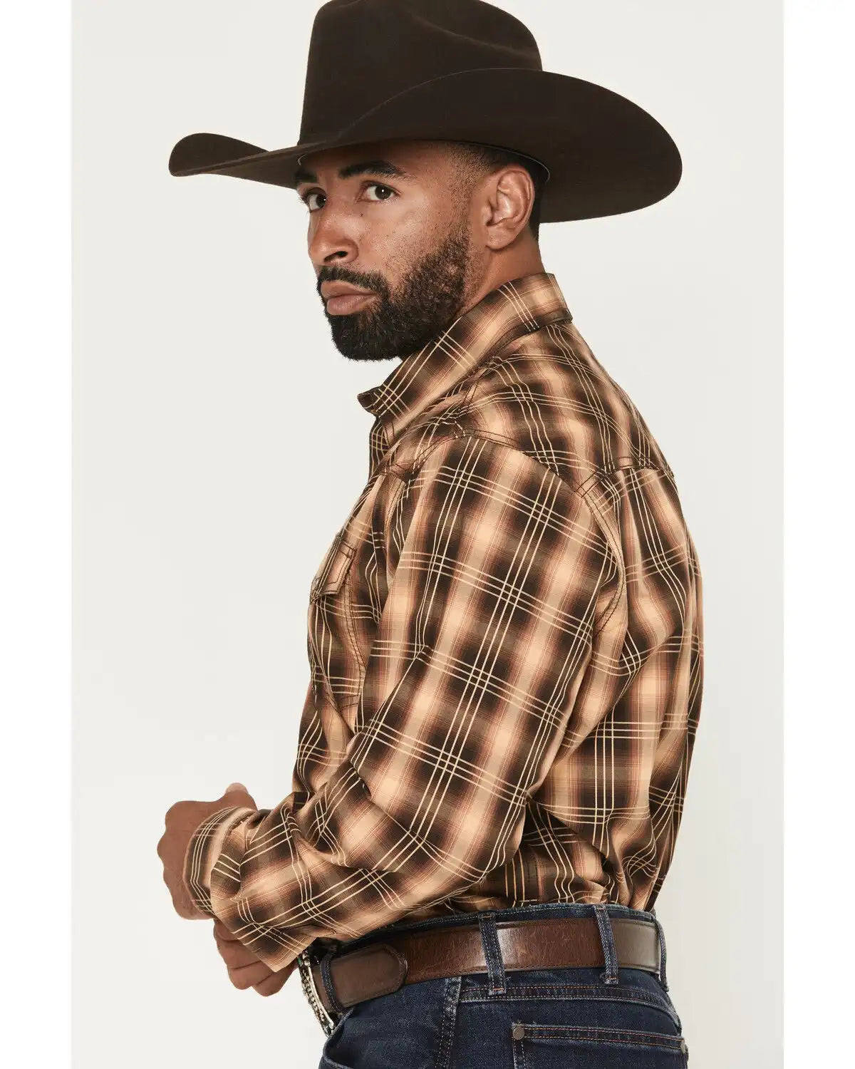Wrangler Retro Men's Premium Plaid Print Long Sleeve Snap Western Shirt