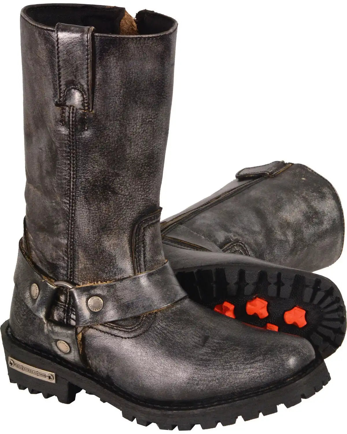 Milwaukee Leather Women's Distressed Classic Harness Boots - Square Toe
