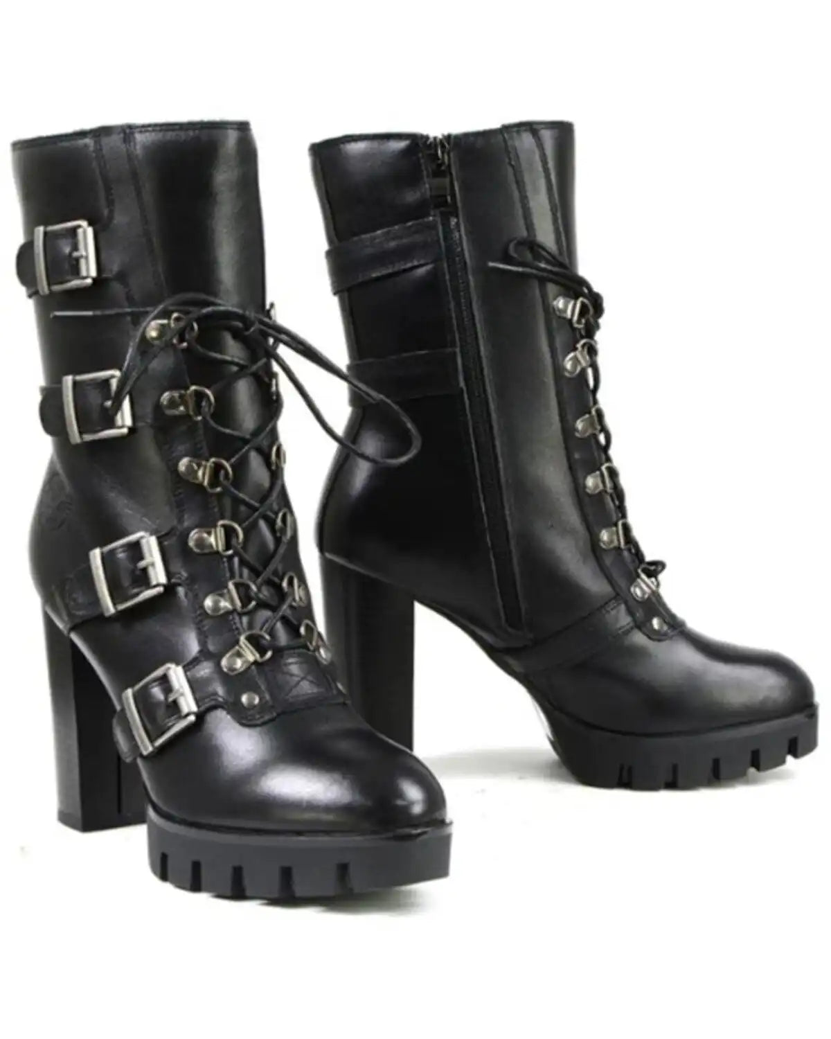 Milwaukee Leather Women's Leather Buckle Platform Boots - Round Toe