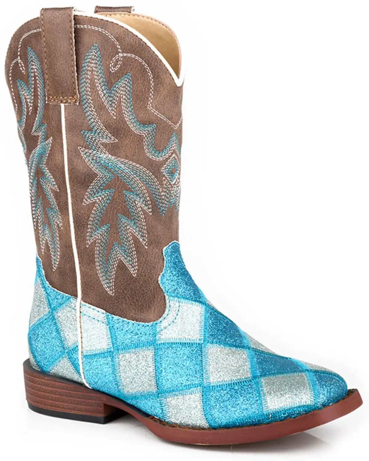 Roper Little Girls' Glitter Blocks Western Boots - Broad Square Toe