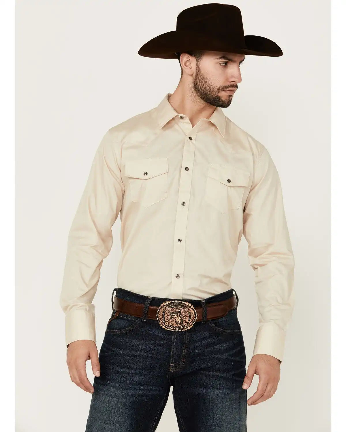 Gibson Men's Basic Solid Long Sleeve Pearl Snap Western Shirt