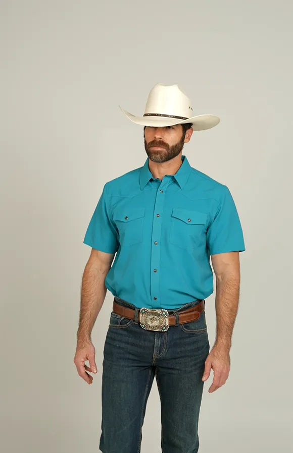 RANK 45® Men's Ridge Solid Short Sleeve Snap Performance Shirt