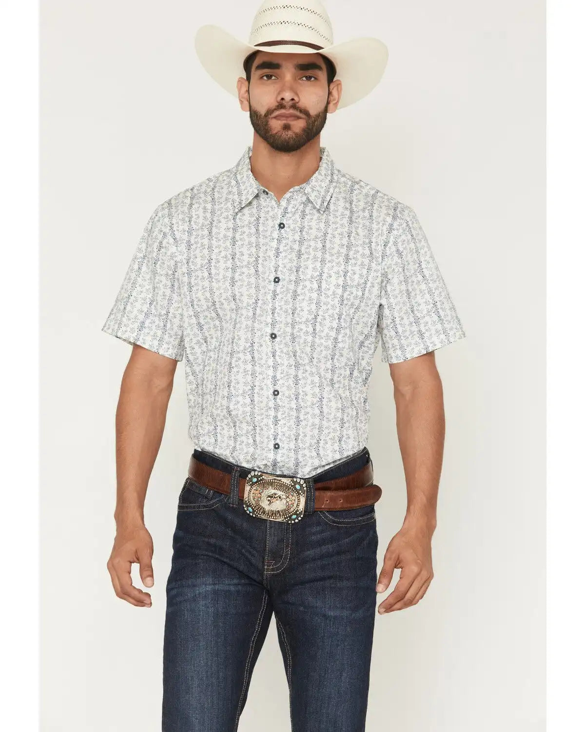 Gibson Trading Co Men's Jasper Floral Striped Short Sleeve Button-Down Western Shirt
