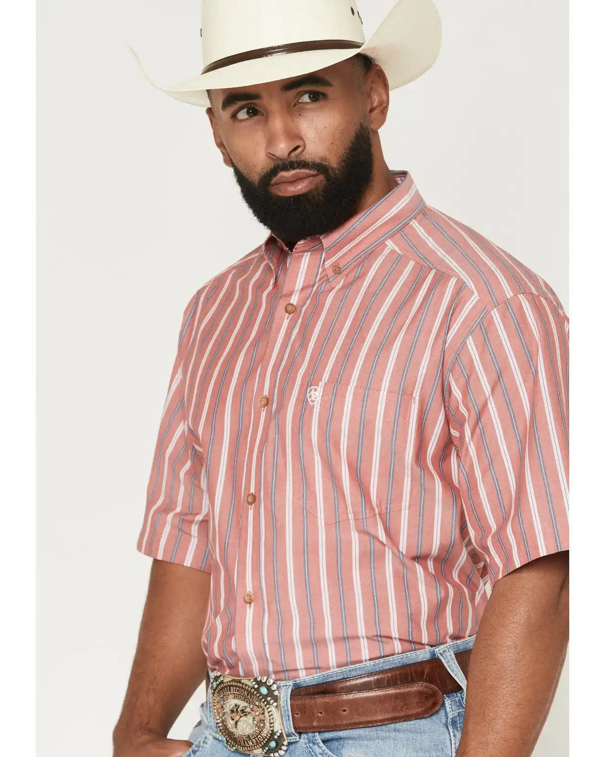 Ariat Men's Pro Series Bobby Striped Print Short Sleeve Button-Down Western Shirt