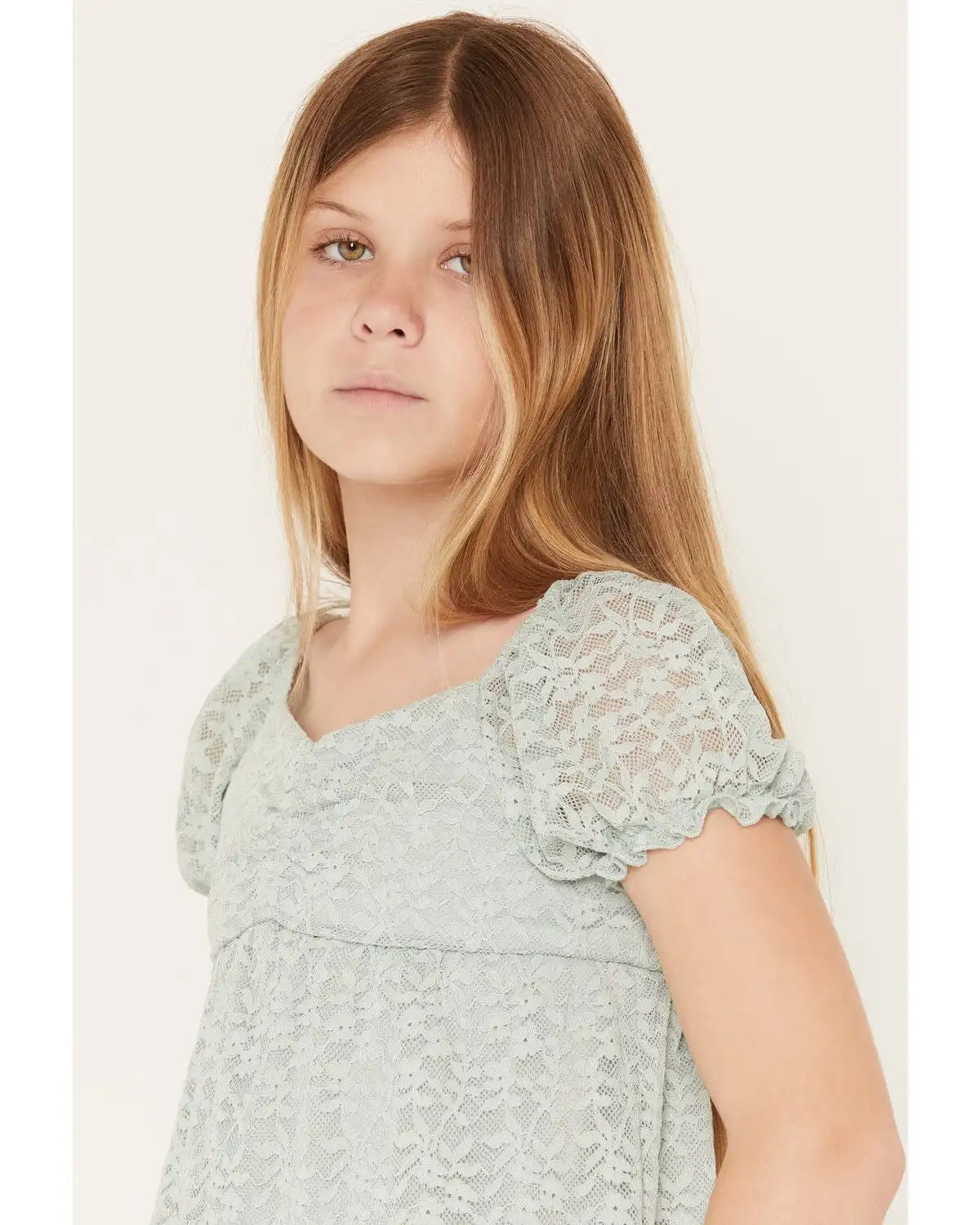 Sugar California Girls' Lace Short Puff Sleeve Shirt