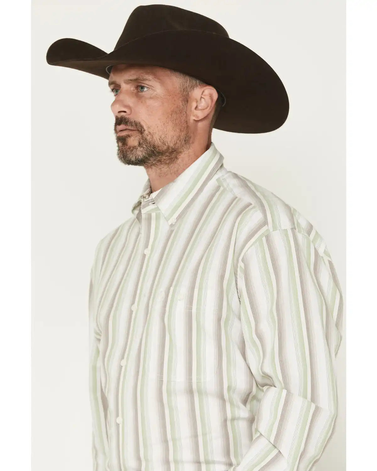 George Strait by Wrangler Men's Striped Long Sleeve Button-Down Stretch Western Shirt