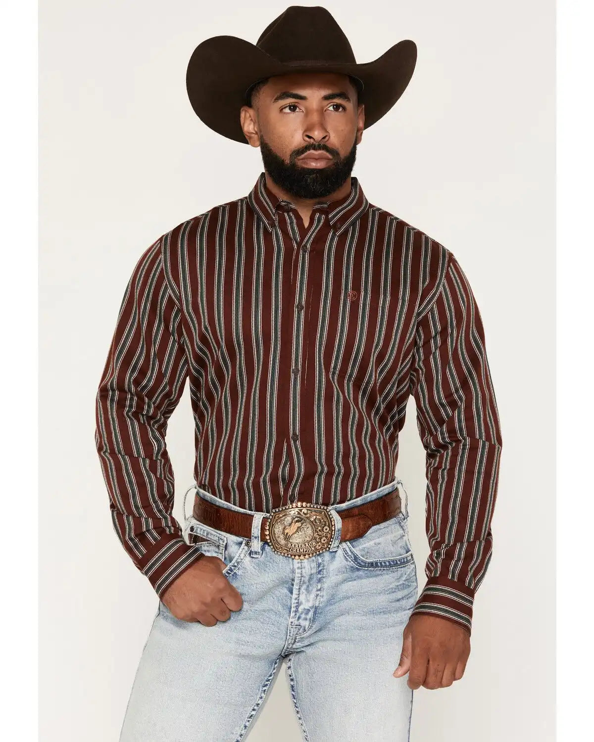 Cody James Men's Red Racer Striped Print Long Sleeve Button-Down Western Shirt