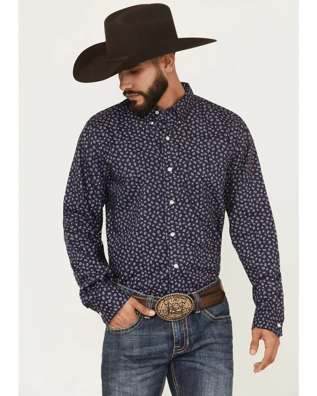 Wrangler X Cody Johnson Men's Paisley Print Long Sleeve Button-Down Western Shirt - Tall