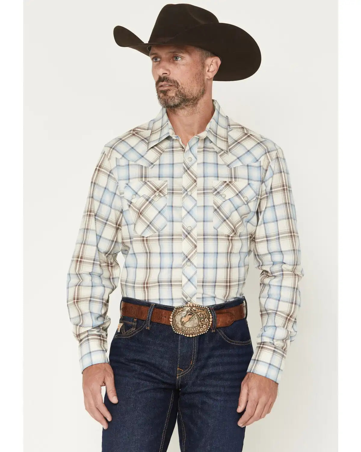 Wrangler Retro Men's Plaid Print Long Sleeve Snap Western Shirt - Tall