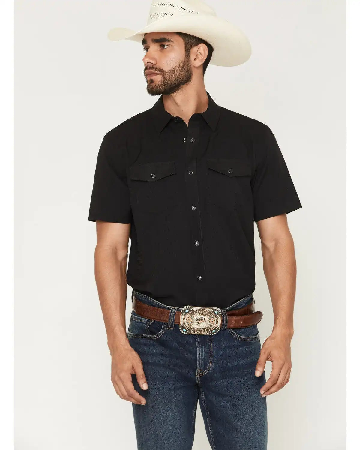 RANK 45® Men's Ridge Solid Short Sleeve Pearl Snap Western Performance Shirt