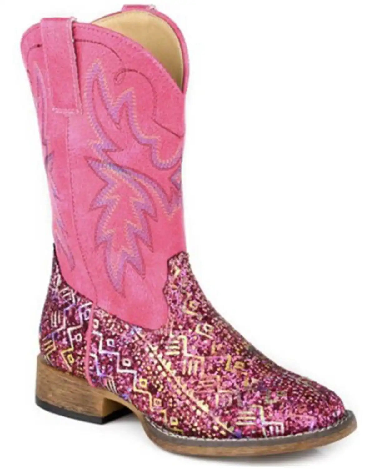 Roper Girls' Glitter Southwestern II Western Boots - Broad Square Toe