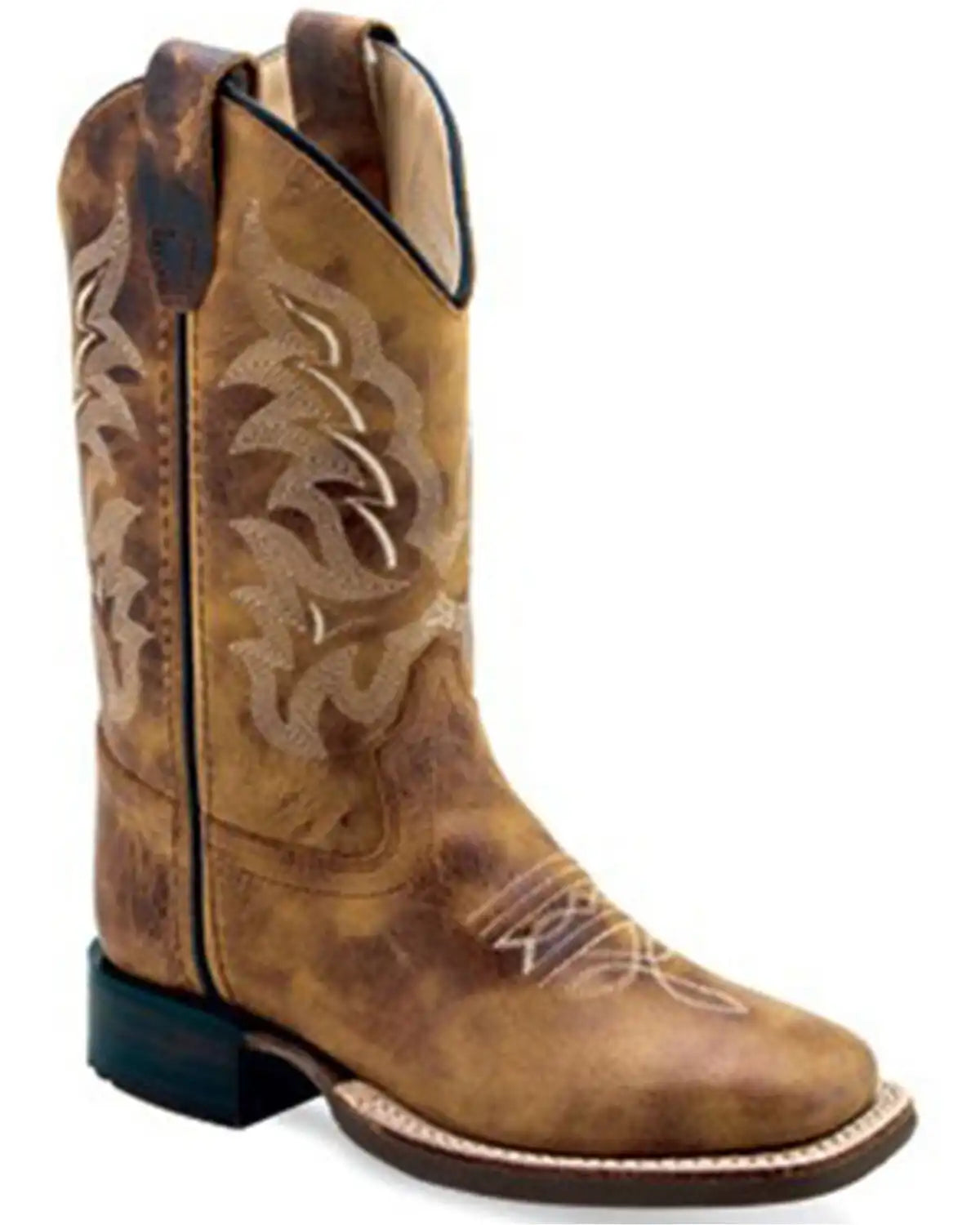 Old West Boys' Burnt Western Boots - Broad Square Toe