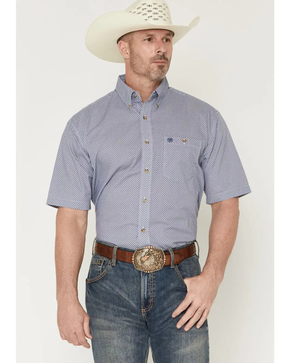 Wrangler Men's Classics Geo Print Short Sleeve Button-Down Western Shirt