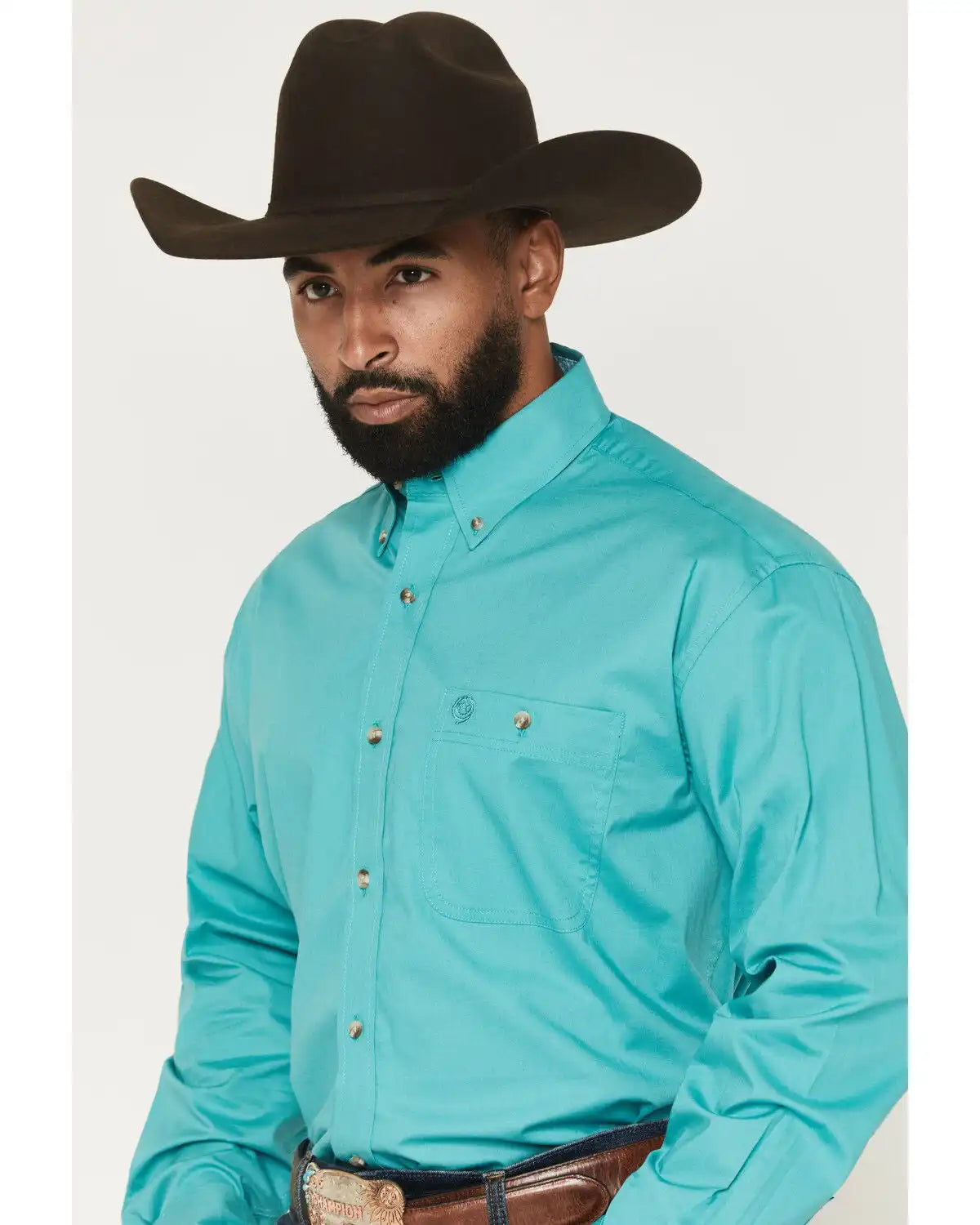 George Strait by Wrangler Men's Solid Long Sleeve Button-Down Stretch Western Shirt