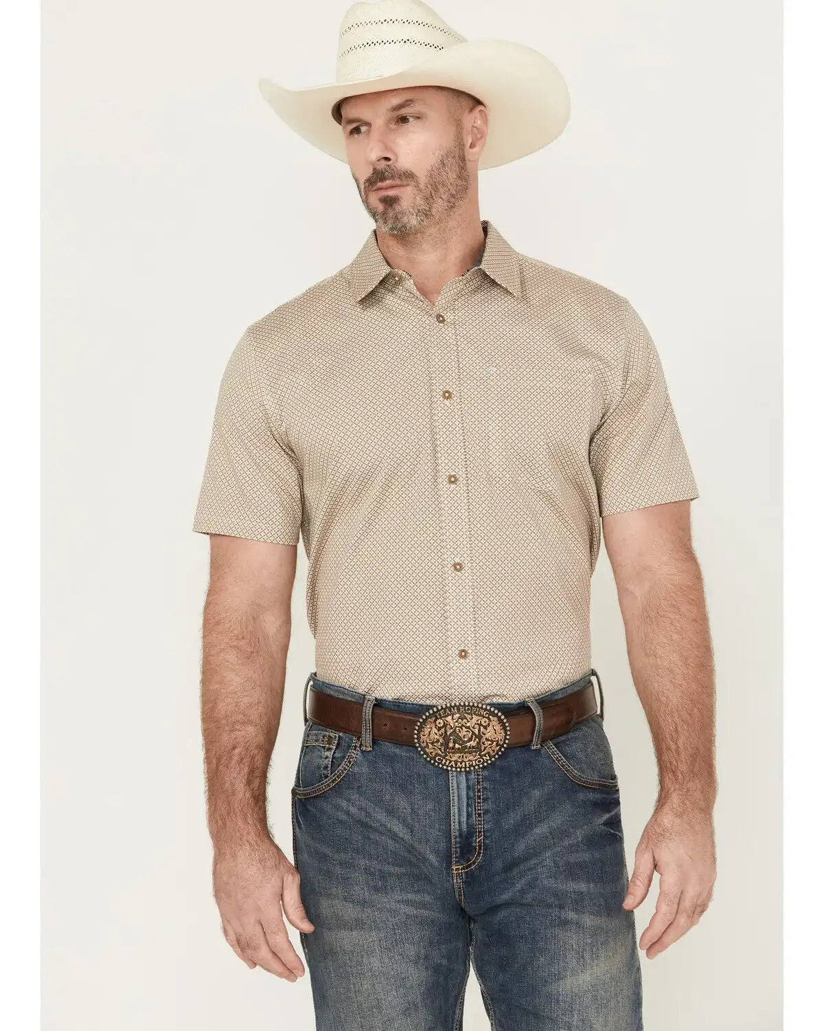 Cody James Men's Grill And Greet Geo Print Short Sleeve Button-Down Stretch Western Shirt - Big