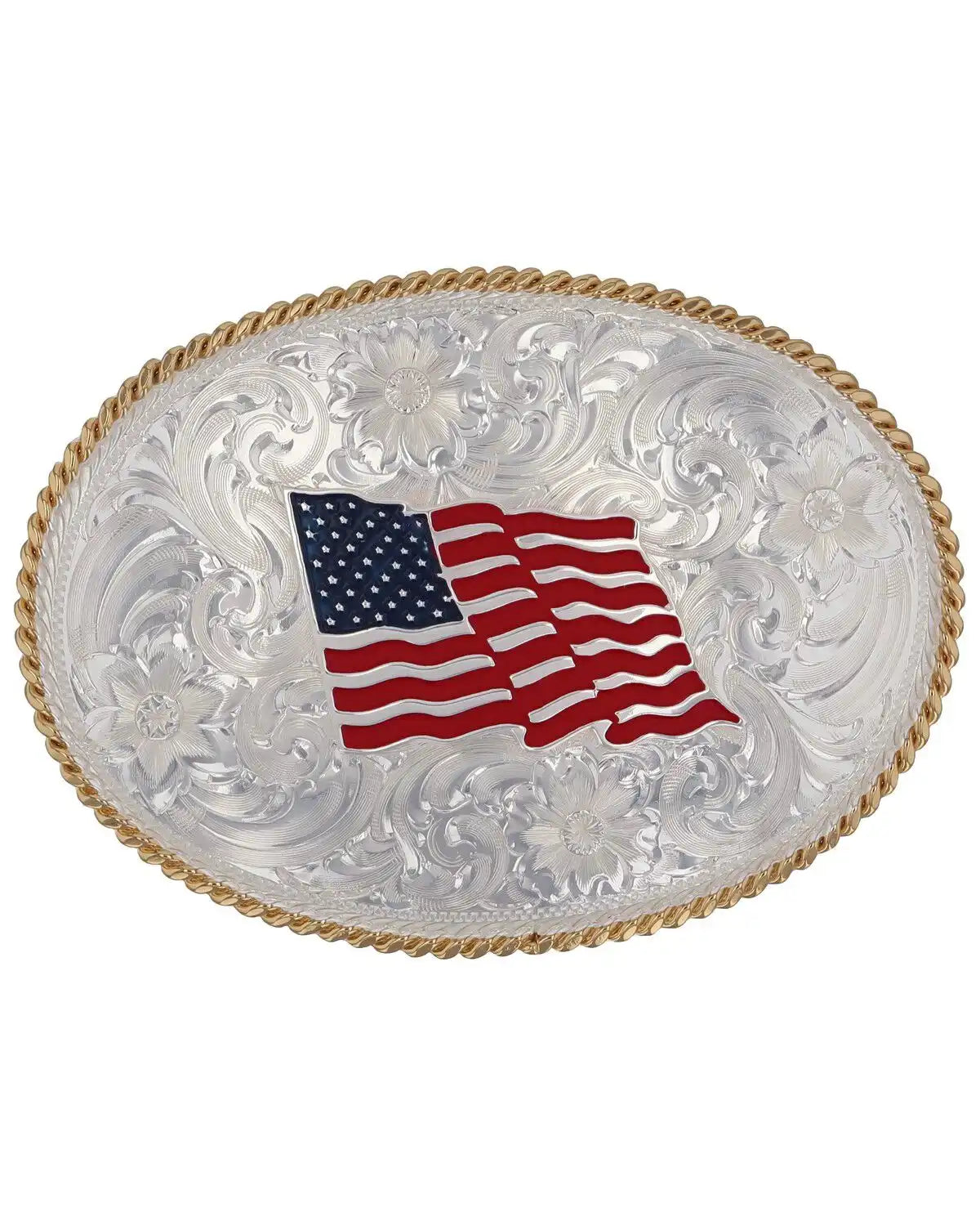 Montana Silversmiths Two-Tone American Flag Belt Buckle