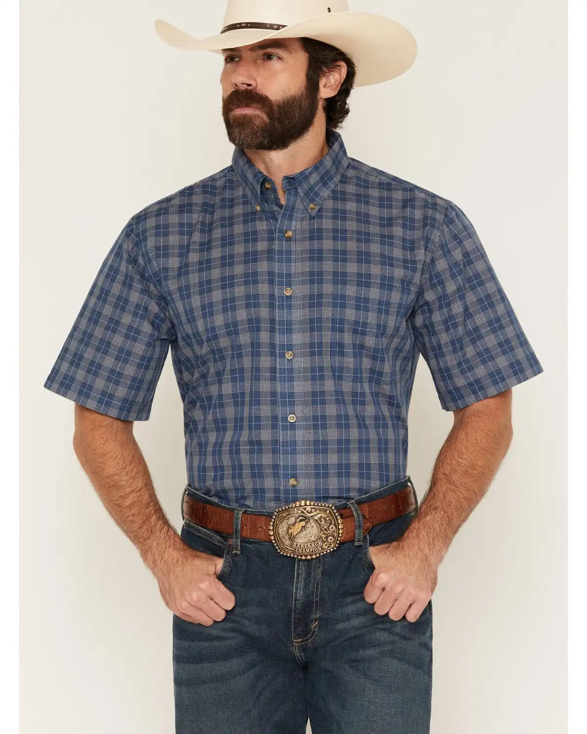 Wrangler Riata Men's Assorted Plaid Print Short Sleeve Button-Down Western Shirt