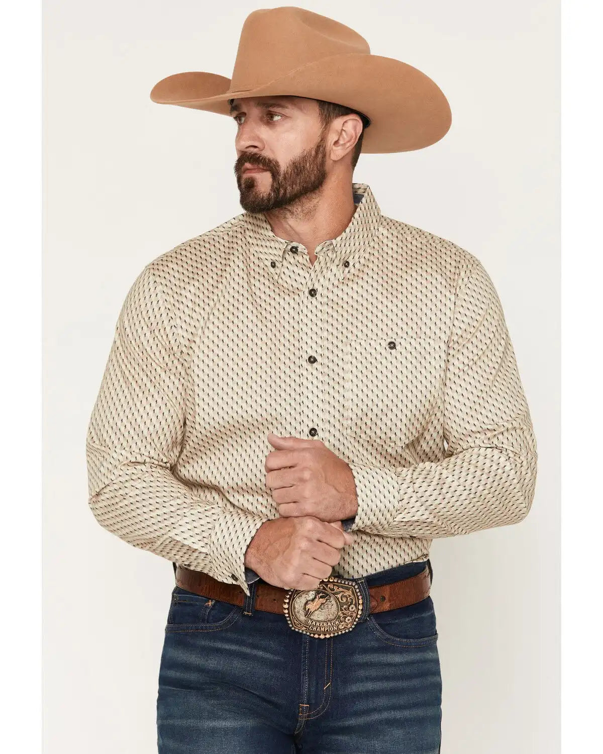 RANK 45® Men's Men's Rowdy Geo Print Long Sleeve Button-Down Stretch Western Shirt