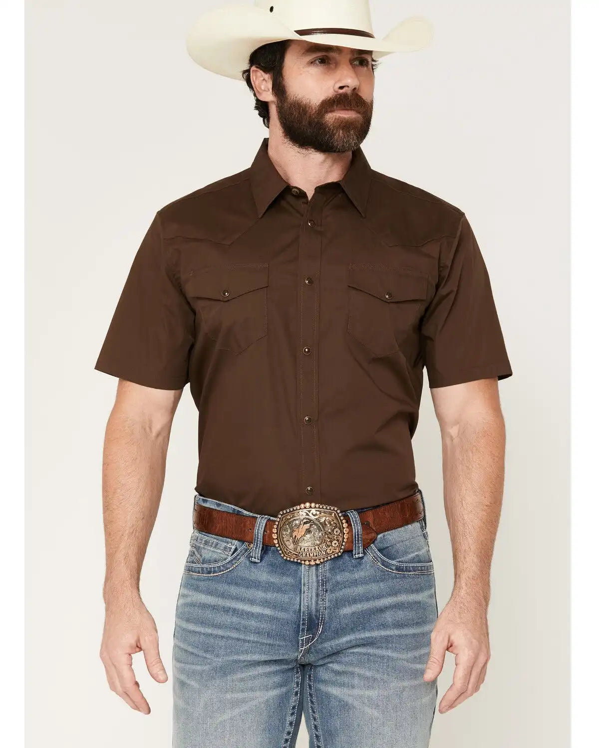 Gibson Trading Co Men's Solid Short Sleeve Snap Western Shirt - Big