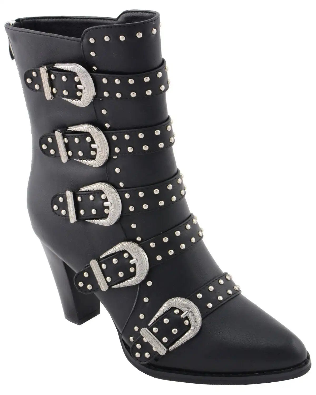 Milwaukee Leather Women's Studded Buckle Up Boots - Round Toe