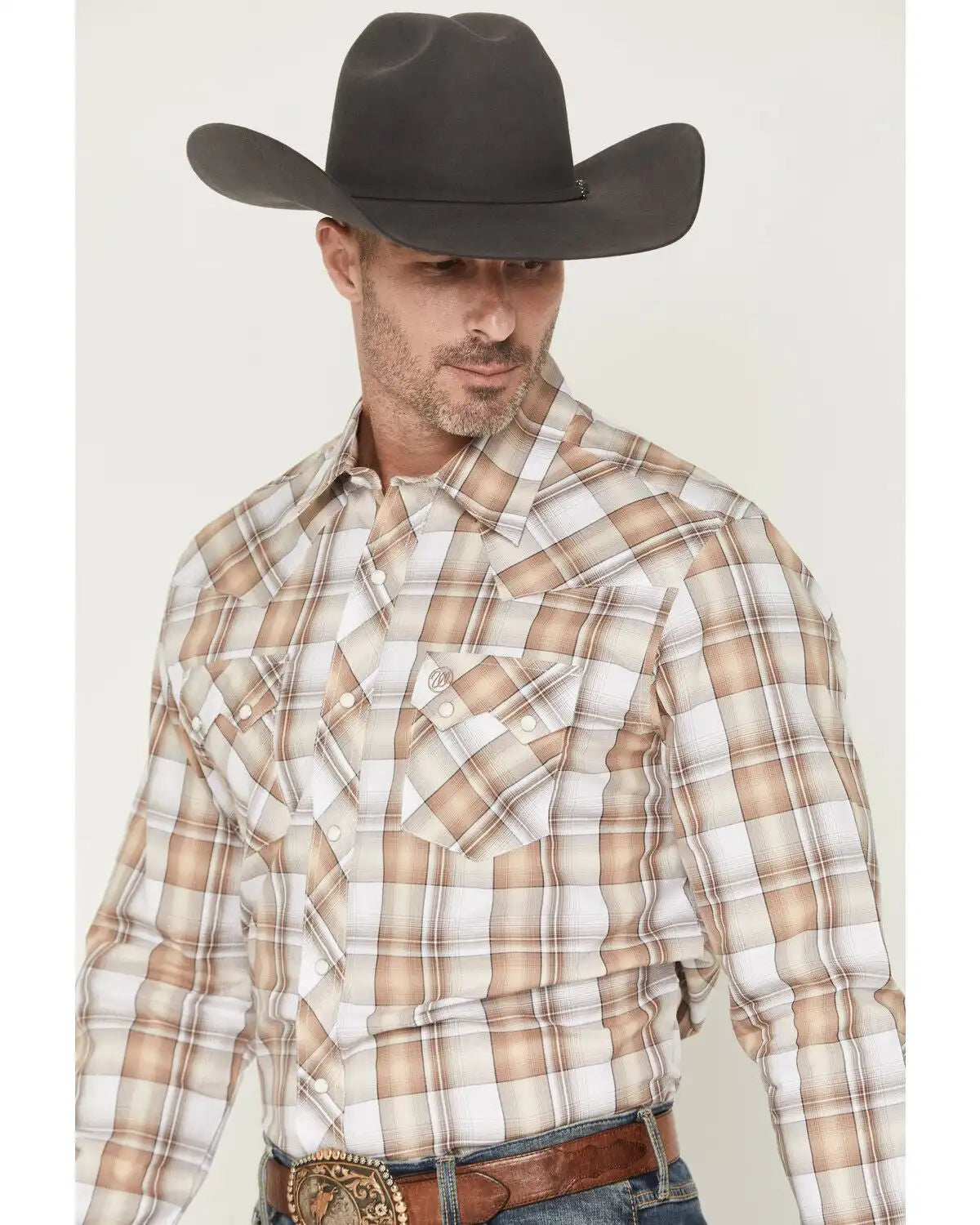 Wrangler Retro Men's Plaid Print Long Sleeve Snap Western Shirt