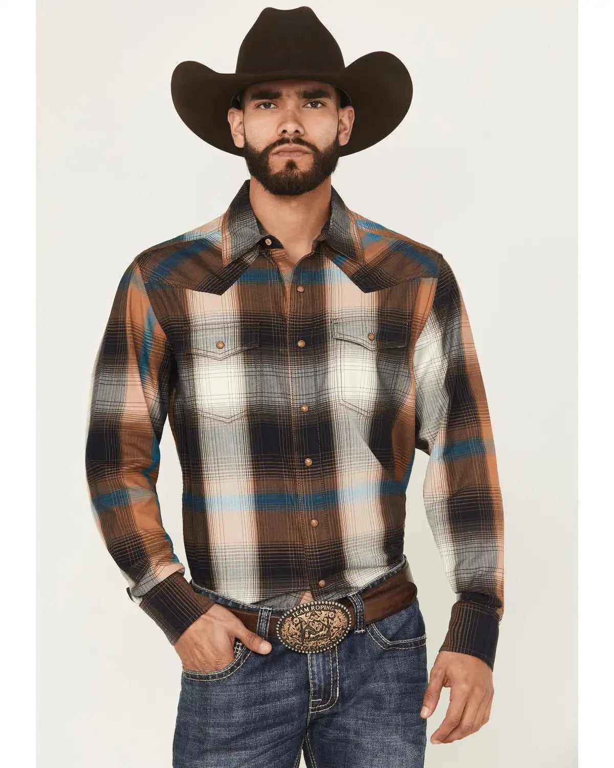 Wrangler Retro Men's Plaid Print Long Sleeve Snap Western Shirt
