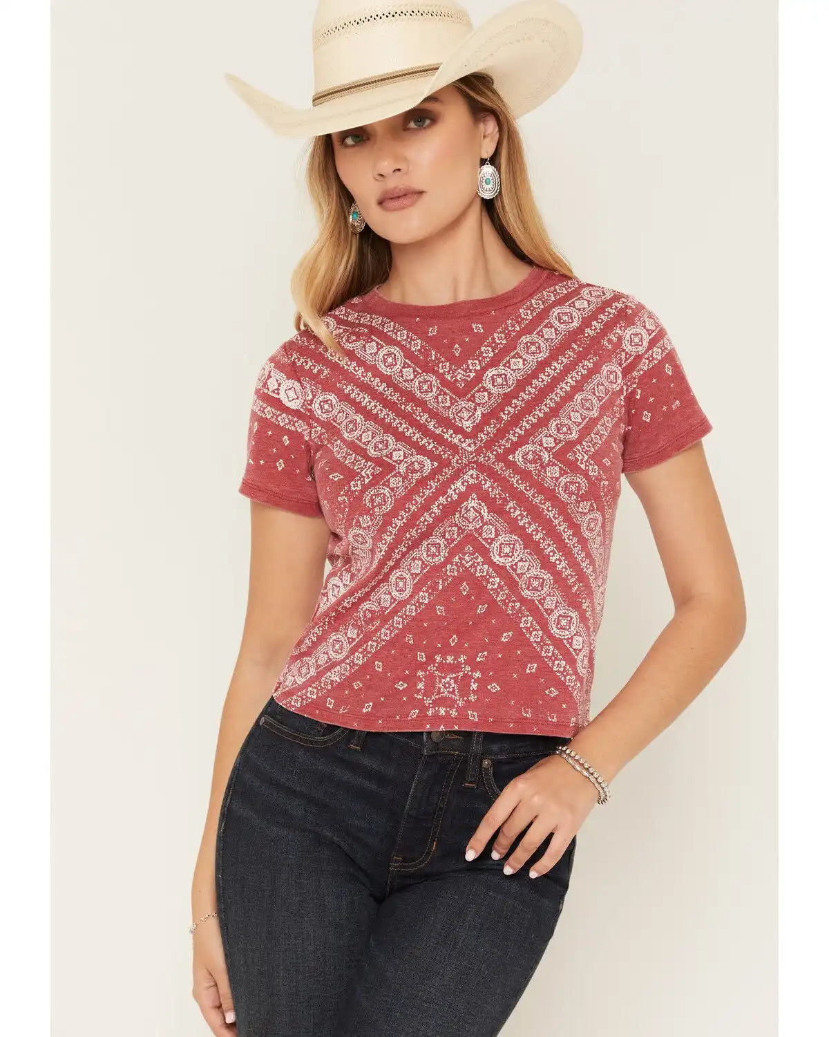 Blended Women's Bandana Print Short Sleeve Graphic Tee