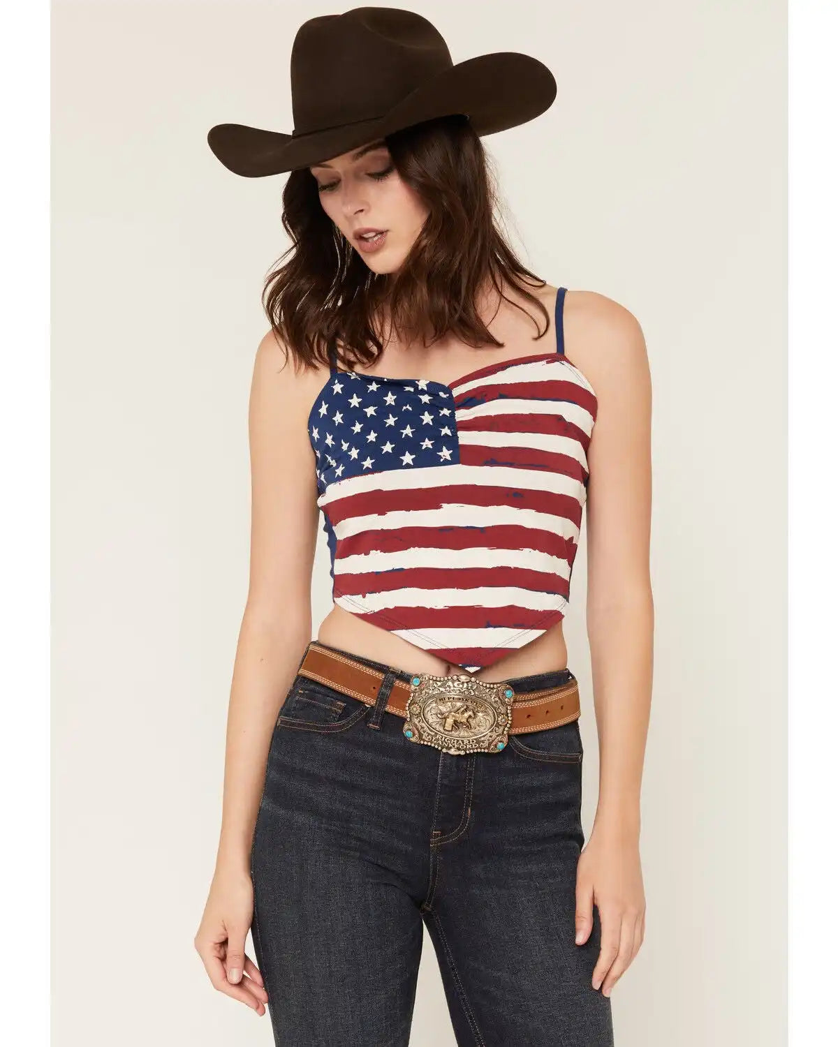 Shyanne Women's Stars And Stripes Sleeveless Cropped Tank Top