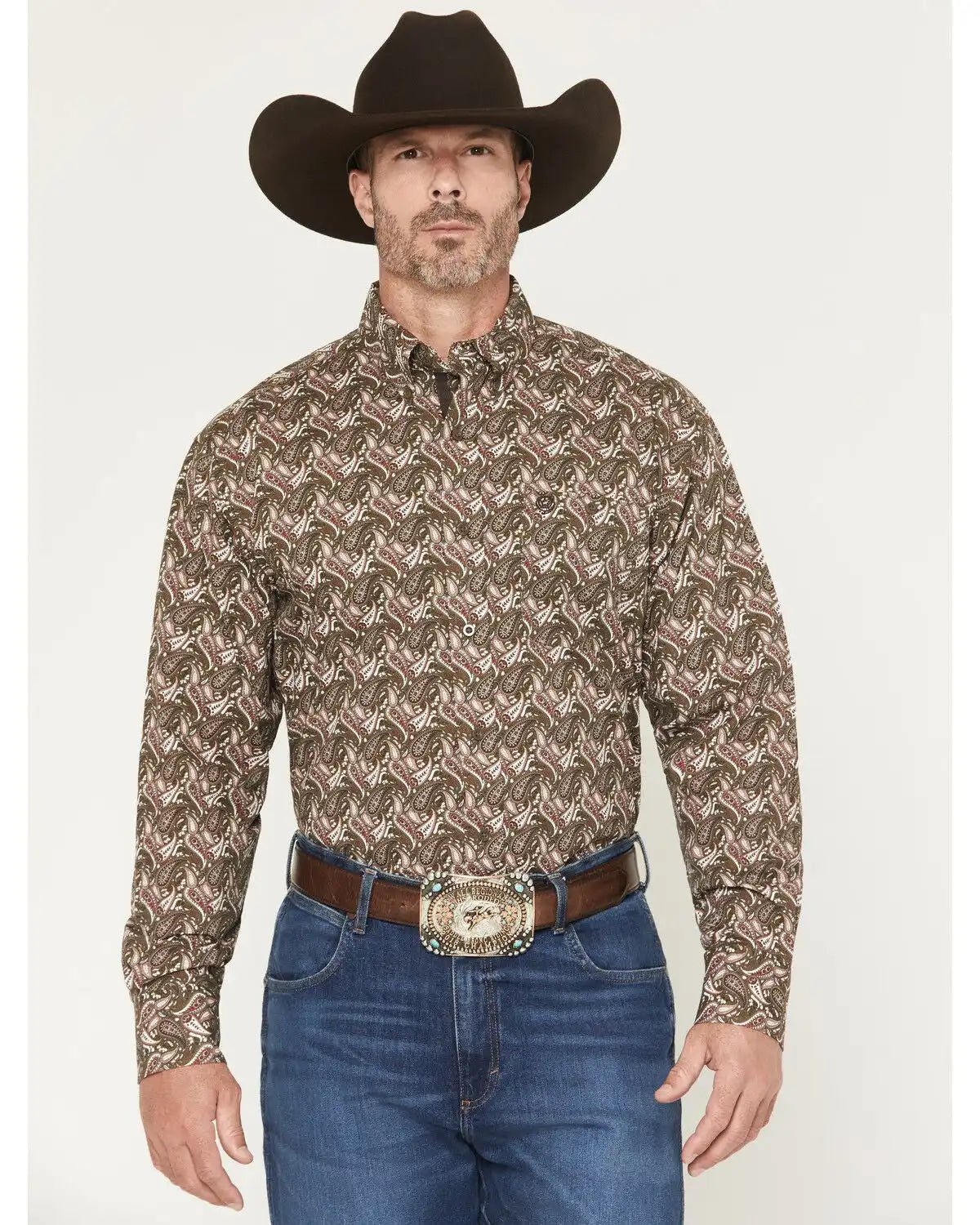 George Strait by Wrangler Men's Paisley Print Long Sleeve Button-Down Stretch Western Shirt