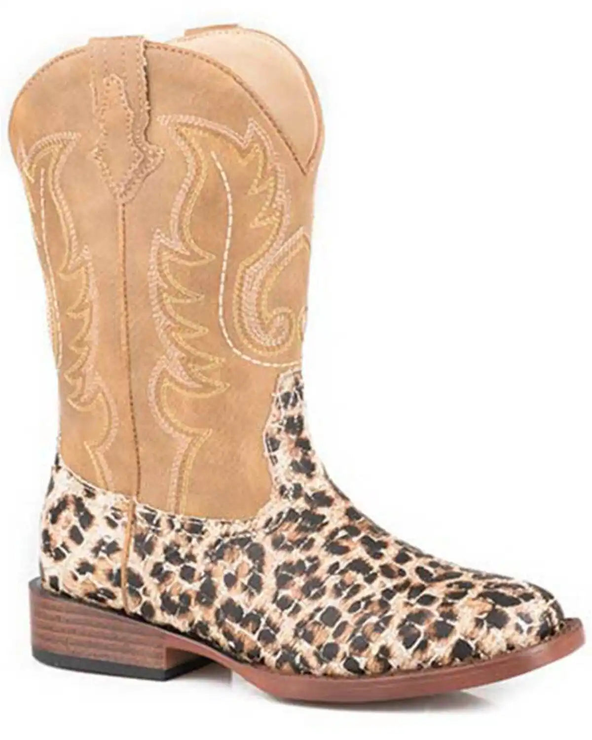 Roper Girls' Glitter Leopard Print Western Boots - Broad Square Toe