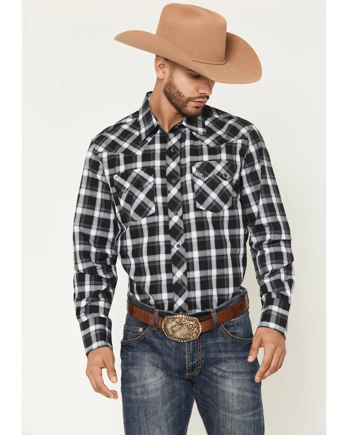 Wrangler Retro Men's Plaid Print Long Sleeve Snap Western Shirt
