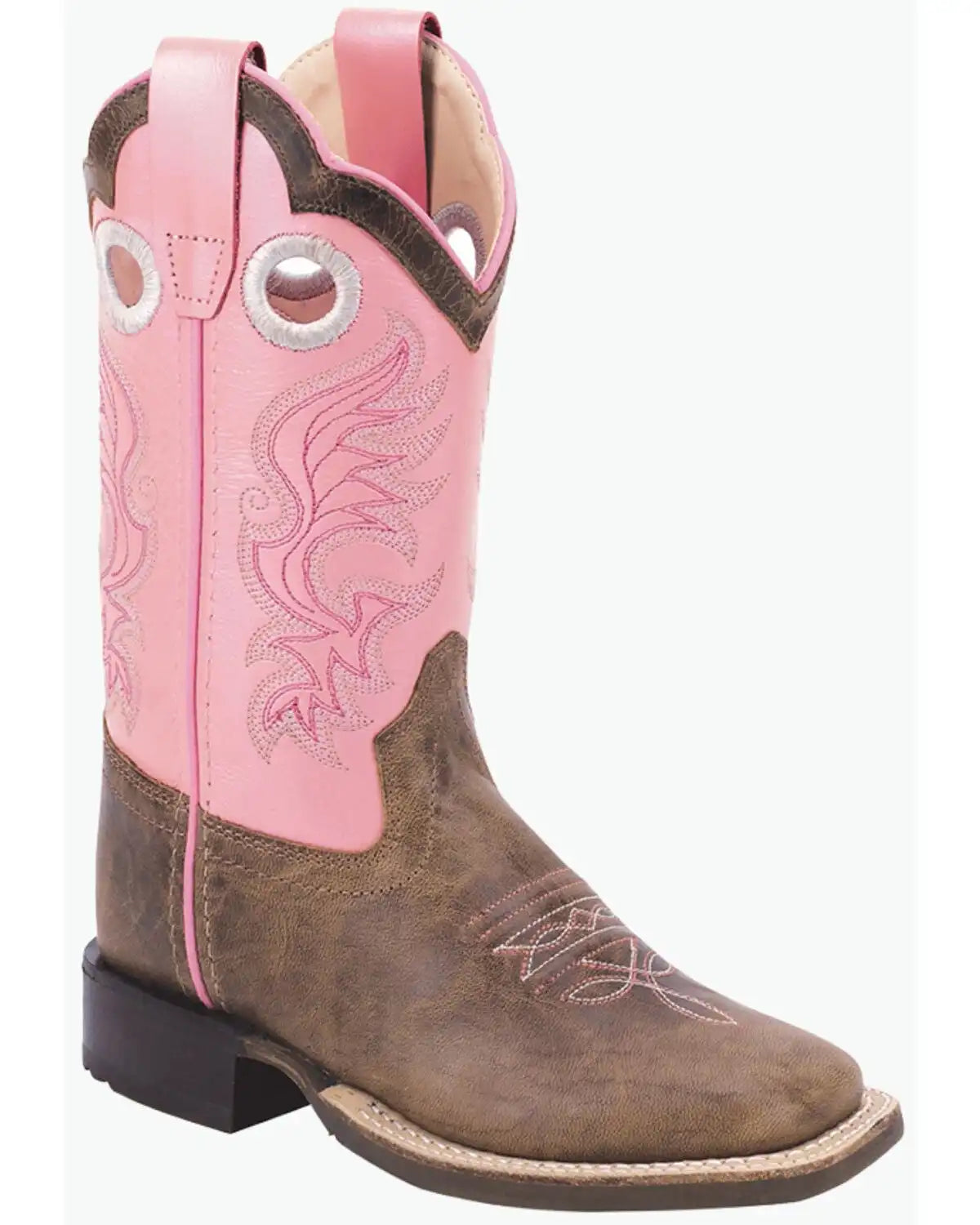 Old West Girls' Fancy Stitch Western Boots - Broad Square Toe