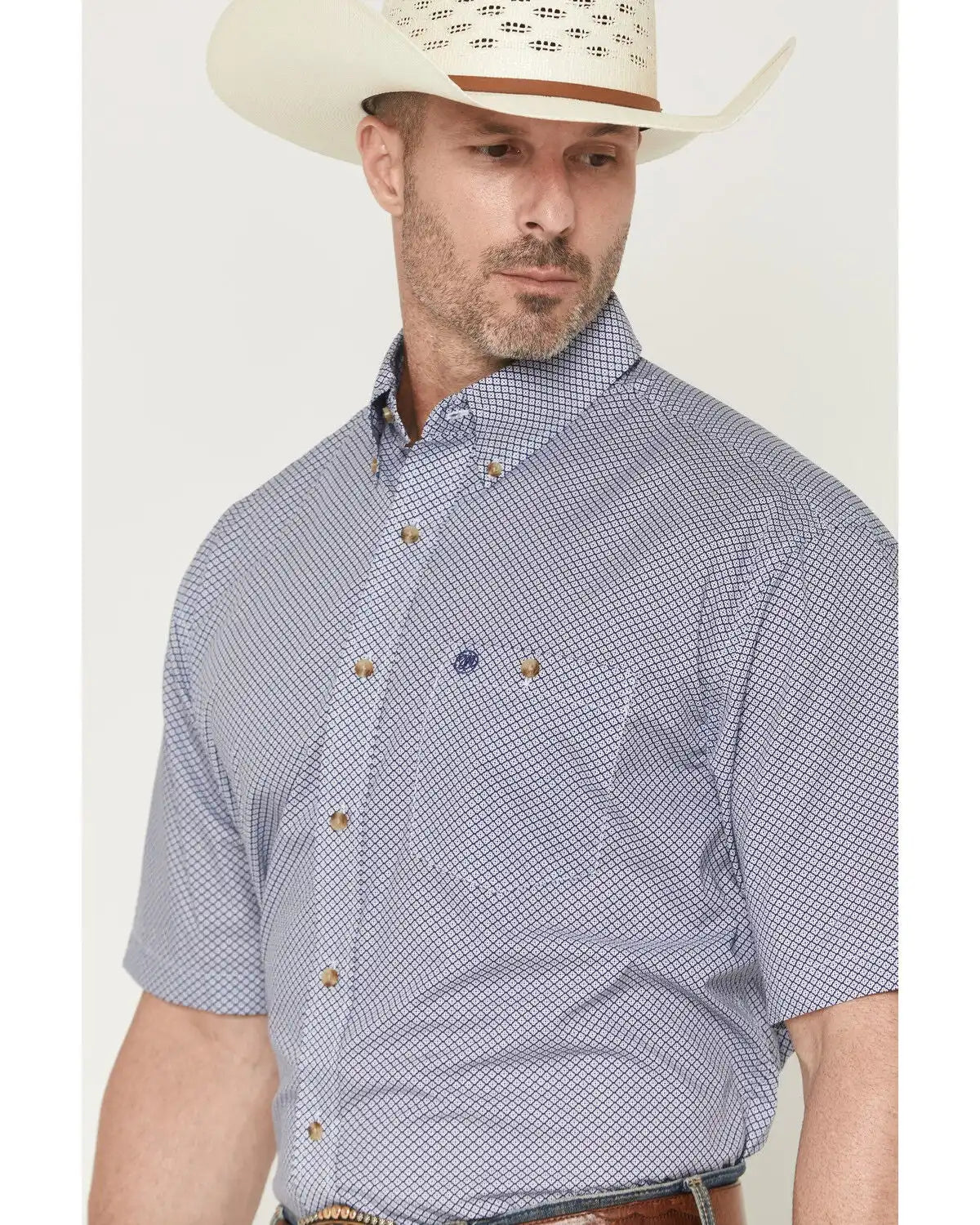 Wrangler Men's Classics Geo Print Short Sleeve Button-Down Western Shirt