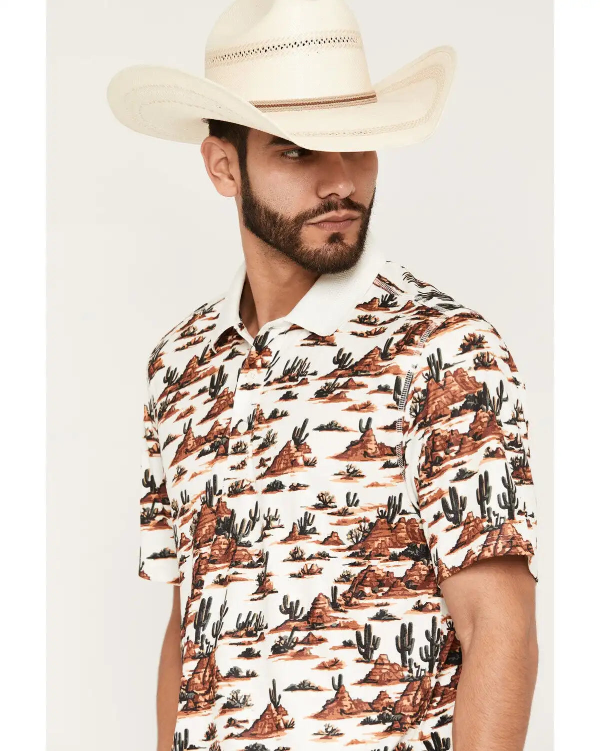 RANK 45® Men's Josey Desert Print Short Sleeve Button-Down Polo Shirt