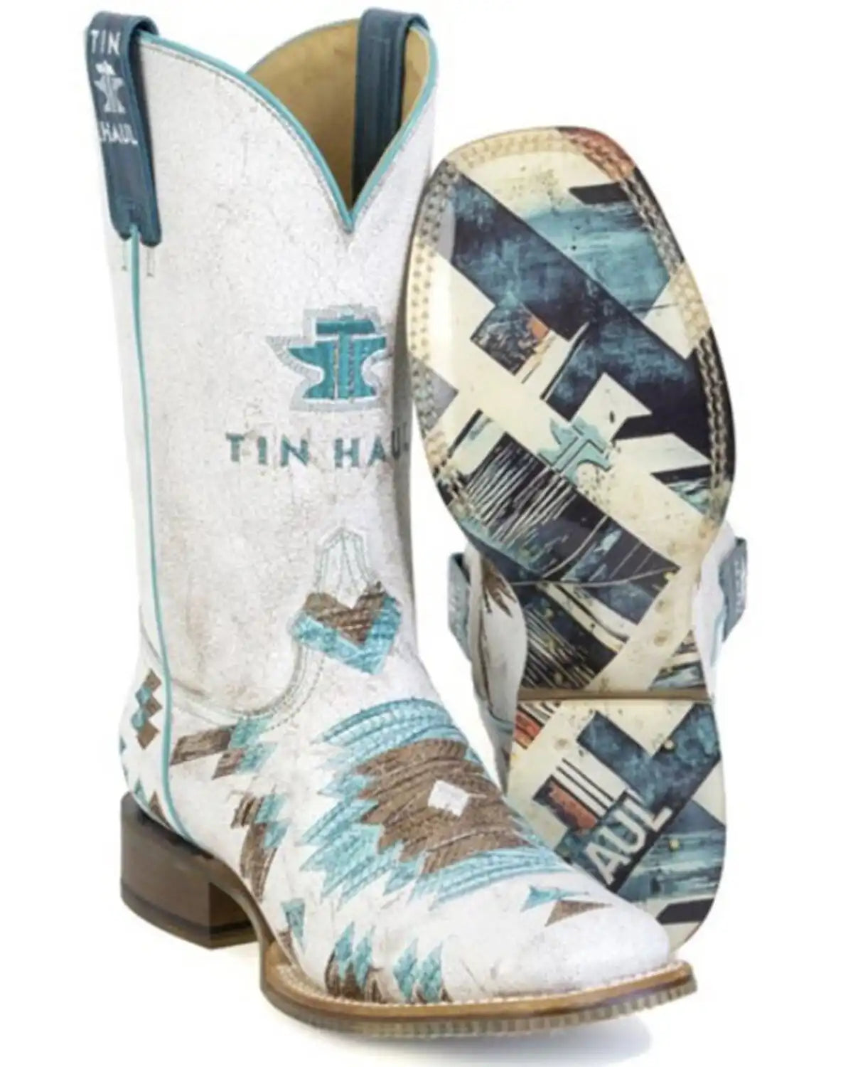 Tin Haul Women's Twisted Southwestern Print Western Boots - Broad Square Toe